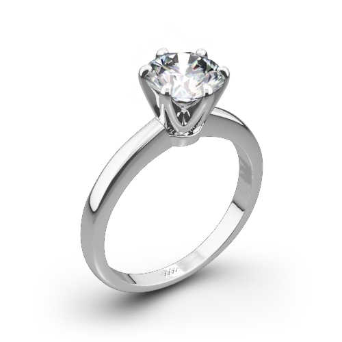 Exquisite 18k White Gold Exquisite 6 Prong Half Round Solitaire Engagement Ring