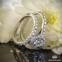 Rounded Pave Halo Diamond Engagement Ring with Custom Matching Diamond Wedding Ring