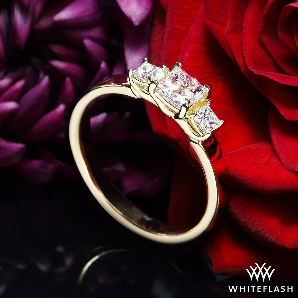14k Yellow Gold Custom Three Stone Princess Diamond Engagement Ring